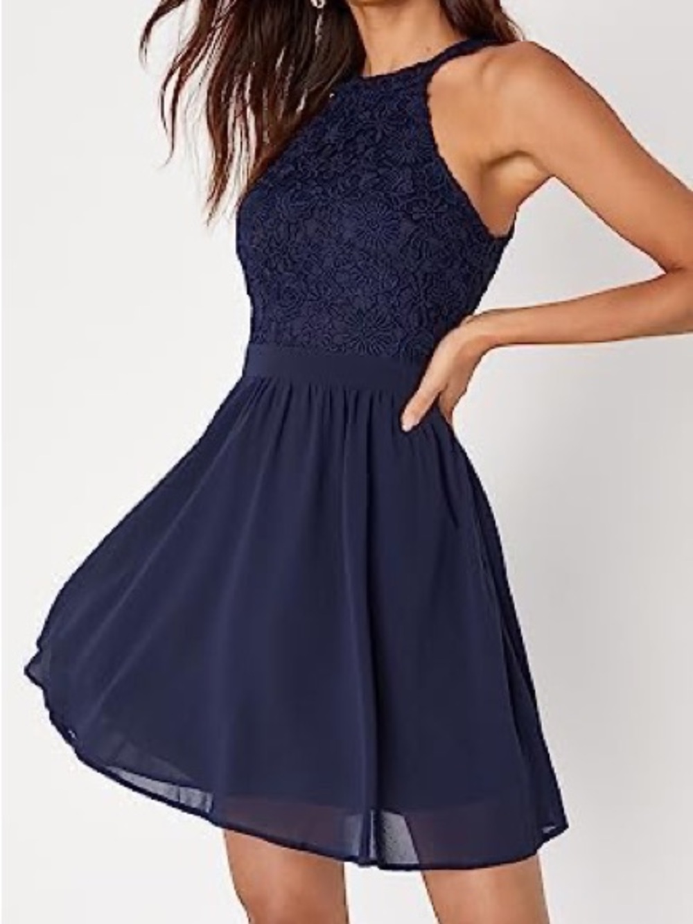 LULU’S Navy Lace Halter Fit & Flare Dress Size Large